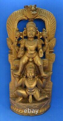 Indian Hindu gold gilt wood vintage Victorian antique Lakshmi goddess figurine