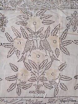 Indian Kalamkari Printed Textile Block Printed Cotton Vtg Unfinished Peacock ^