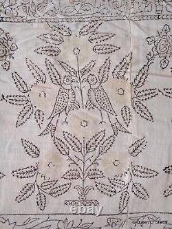 Indian Kalamkari Printed Textile Block Printed Cotton Vtg Unfinished Peacock