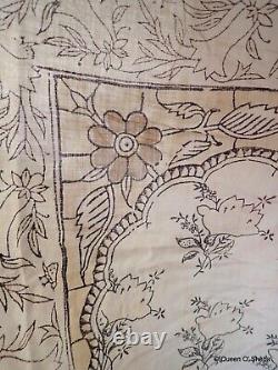 Indian Kalamkari Printed Textile Block Printed Cotton Vtg Unfinished Peacock