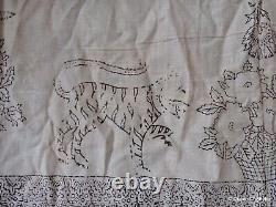 Indian Kalamkari Printed Textile Block Printed Cotton Vtg Unfinished Star Tiger