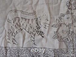 Indian Kalamkari Printed Textile Block Printed Cotton Vtg Unfinished Star Tiger