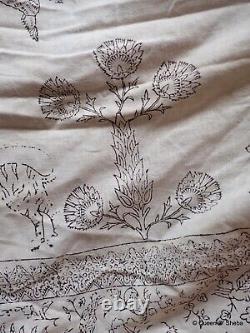 Indian Kalamkari Printed Textile Block Printed Cotton Vtg Unfinished Star Tiger