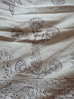 Indian Kalamkari Printed Textile Block Printed Cotton Vtg Unfinished Star Tiger