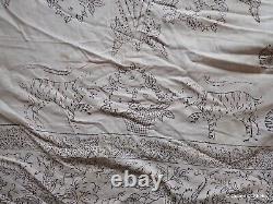 Indian Kalamkari Printed Textile Block Printed Cotton Vtg Unfinished Star Tiger