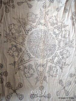 Indian Kalamkari Printed Textile Block Printed Cotton Vtg Unfinished Star Tiger