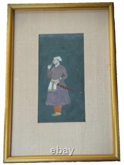 Indian Miniature Painting Maharaja Holding Flower & Sword Fine Quality