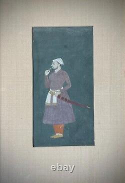 Indian Miniature Painting Maharaja Holding Flower & Sword Fine Quality