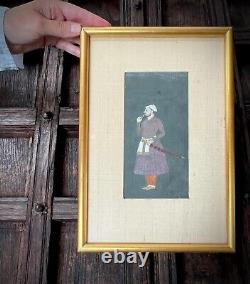 Indian Miniature Painting Maharaja Holding Flower & Sword Fine Quality