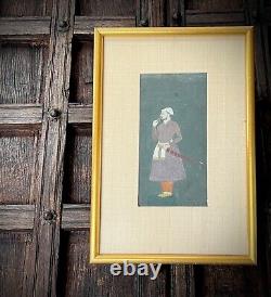 Indian Miniature Painting Maharaja Holding Flower & Sword Fine Quality