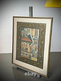 Indian Miniature Painting Mughal Royal Court Scene MID 20th C Later Frame