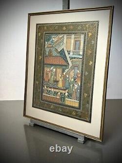 Indian Miniature Painting Mughal Royal Court Scene MID 20th C Later Frame