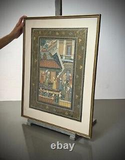 Indian Miniature Painting Mughal Royal Court Scene MID 20th C Later Frame