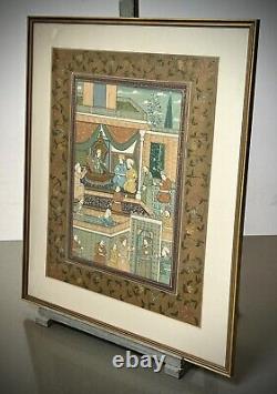 Indian Miniature Painting Mughal Royal Court Scene MID 20th C Later Frame