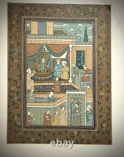 Indian Miniature Painting Mughal Royal Court Scene MID 20th C Later Frame