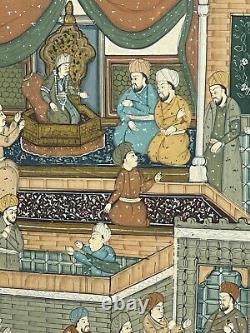 Indian Miniature Painting Mughal Royal Court Scene MID 20th C Later Frame