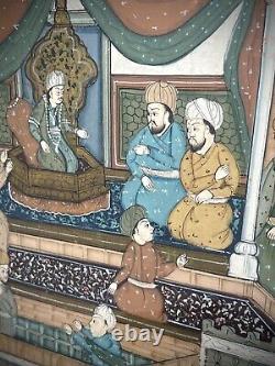 Indian Miniature Painting Mughal Royal Court Scene MID 20th C Later Frame