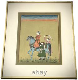 Indian Miniature Painting Rajput Nobleman On Horseback MID 20th C Later Frame