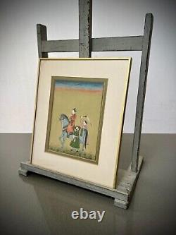 Indian Miniature Painting Rajput Nobleman On Horseback MID 20th C Later Frame