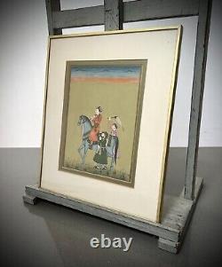 Indian Miniature Painting Rajput Nobleman On Horseback MID 20th C Later Frame