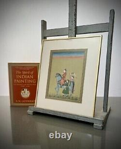 Indian Miniature Painting Rajput Nobleman On Horseback MID 20th C Later Frame