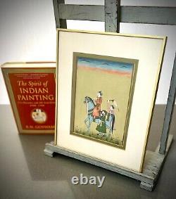 Indian Miniature Painting Rajput Nobleman On Horseback MID 20th C Later Frame