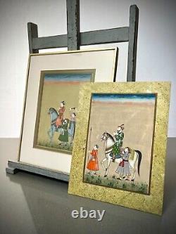 Indian Miniature Painting Rajput Nobleman On Horseback MID 20th C Later Frame