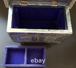 Indian Raj silver & wood vintage Art Deco antique elephant jewellery box casket