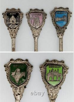Indian Silver Enamelled Spoons Vintage Collection