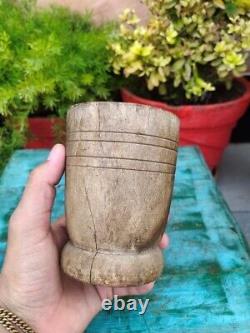 Indian Vintage Handmade Wooden Mortar Spice Grinding Kharal Pot Without Pestle