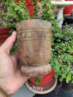 Indian Vintage Handmade Wooden Mortar Spice Grinding Kharal Pot Without Pestle