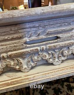 Indian Wooden Coffee Table Hand Carved Detailing Vintage Distressed Paint Finish