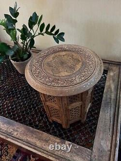 Inlaid Vintage Octagonal Folding Anglo/indian Side Table