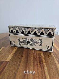 Jewellery Bone Inlay Box Vintage Antique Decorative Wood 21 Cm 1.4 Kg