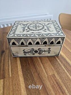 Jewellery Bone Inlay Box Vintage Antique Decorative Wood 21 Cm 1.4 Kg