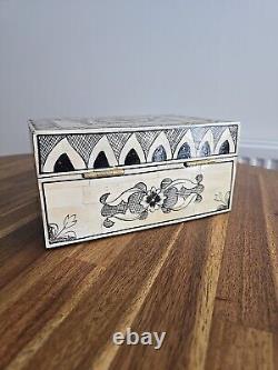 Jewellery Bone Inlay Box Vintage Antique Decorative Wood 21 Cm 1.4 Kg