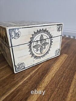 Jewellery Bone Inlay Box Vintage Antique Decorative Wood 21 Cm 1.4 Kg