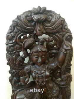 Kaliya Krishna Sculpture Hindu God Krsna Statue Vintage Wall Wooden Panel Decor