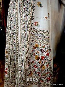 Kantha Embroidery Silk Shawl West Bengal India Vintage Exquisite Embroidery