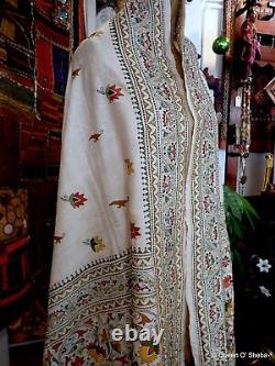 Kantha Embroidery Silk Shawl West Bengal India Vintage Exquisite Embroidery^