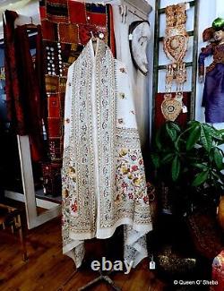 Kantha Embroidery Silk Shawl West Bengal India Vintage Exquisite Embroidery