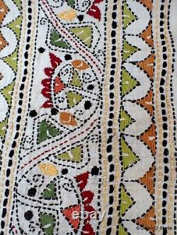 Kantha Embroidery Silk Shawl West Bengal India Vintage Exquisite Embroidery