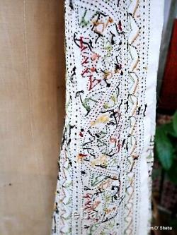 Kantha Embroidery Silk Shawl West Bengal India Vintage Exquisite Embroidery