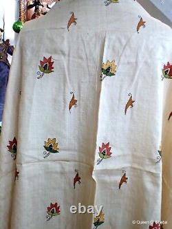 Kantha Embroidery Silk Shawl West Bengal India Vintage Exquisite Embroidery