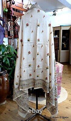 Kantha Embroidery Silk Shawl West Bengal India Vintage Exquisite Embroidery