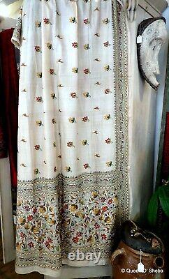 Kantha Embroidery Silk Shawl West Bengal India Vintage Exquisite Embroidery