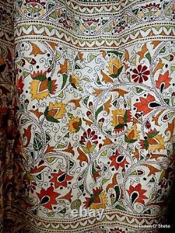 Kantha Embroidery Silk Shawl West Bengal India Vintage Exquisite Embroidery