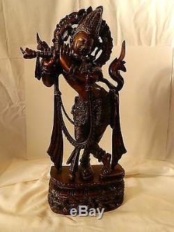 Krishna Brass Sculpture Statue Vintage Large Solid Hindu Flute Spiritual 10.4kg