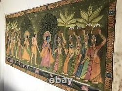LARGE EXCEPTIONAL PICHHAVAI KRISHNA PAINTING with GOPIS 71 x 36 Exc Cond