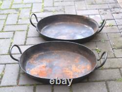 LARGE SIZE Two Old Vintage Iron Indian Jalebi Kadai Handmade Cooking Bowls Dish